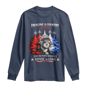 Patriotic George Washington Sunglasses and Fighter Jets Long Sleeve Shirt Imagine A Country So Great Pride TS02 Navy Print Your Wear