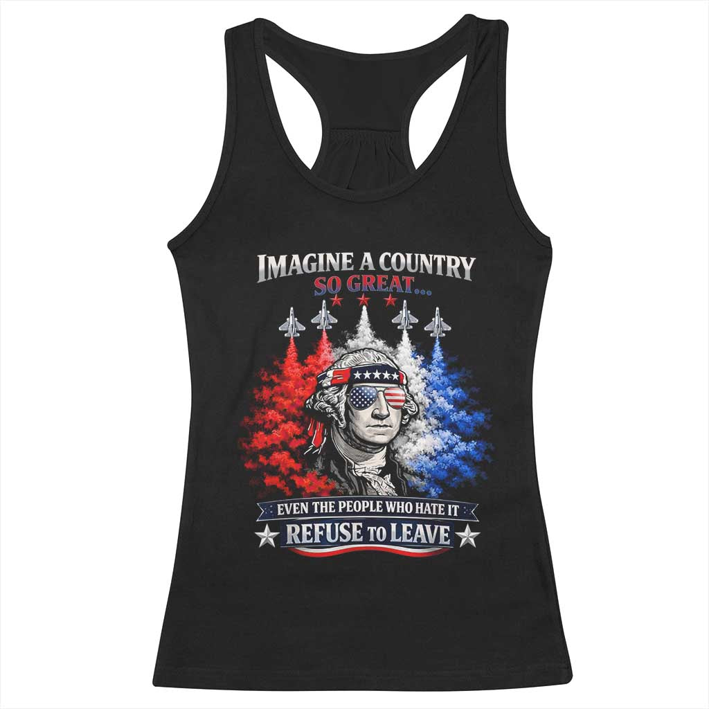 Patriotic George Washington Sunglasses and Fighter Jets Racerback Tank Top Imagine A Country So Great Pride TS02 Black Print Your Wear