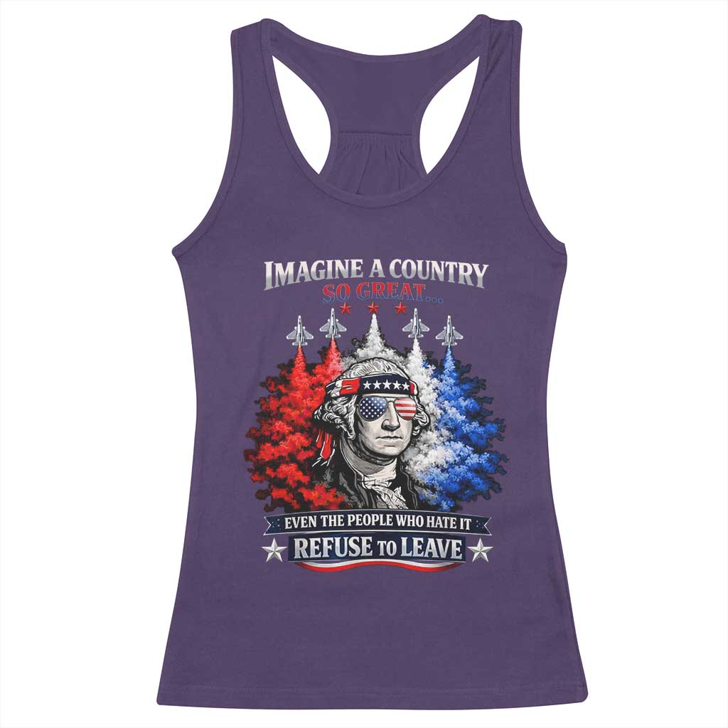 Patriotic George Washington Sunglasses and Fighter Jets Racerback Tank Top Imagine A Country So Great Pride TS02 Purple Print Your Wear