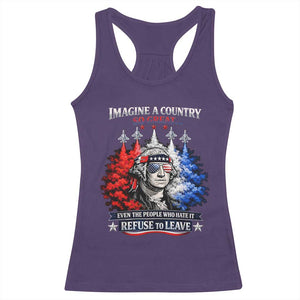 Patriotic George Washington Sunglasses and Fighter Jets Racerback Tank Top Imagine A Country So Great Pride TS02 Purple Print Your Wear