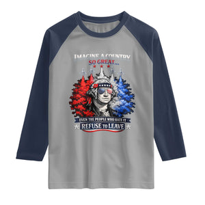 Patriotic George Washington Sunglasses and Fighter Jets Raglan Shirt Imagine A Country So Great Pride TS02 Sport Gray Navy Print Your Wear