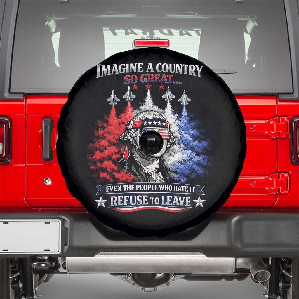Patriotic George Washington Sunglasses and Fighter Jets Spare Tire Cover Imagine A Country So Great Pride TS02 Black Print Your Wear