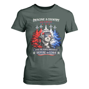 Patriotic George Washington Sunglasses and Fighter Jets T Shirt For Women Imagine A Country So Great Pride TS02 Dark Forest Green Print Your Wear