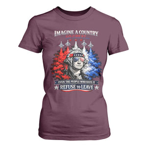 Patriotic George Washington Sunglasses and Fighter Jets T Shirt For Women Imagine A Country So Great Pride TS02 Maroon Print Your Wear