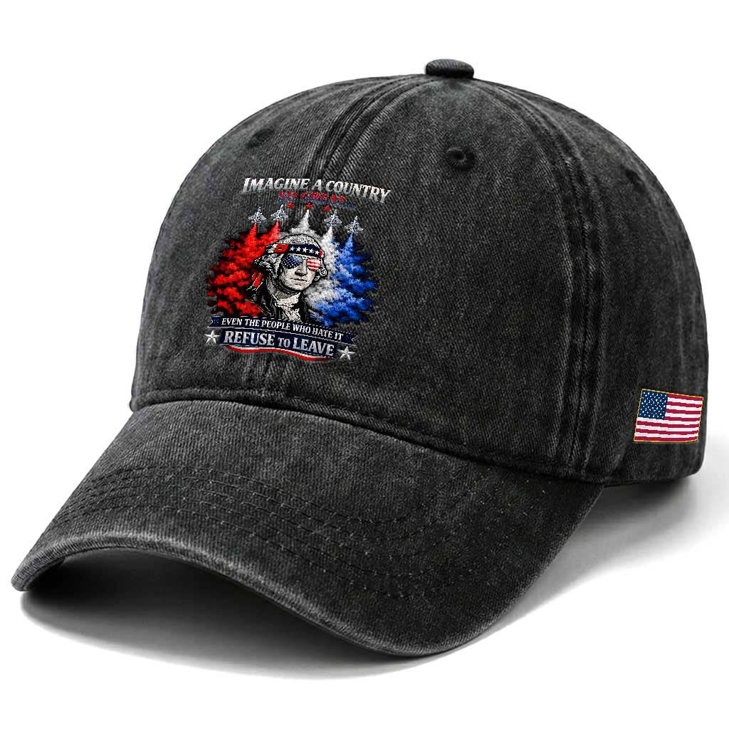 Patriotic George Washington Sunglasses and Fighter Jets Washed Cotton Baseball Cap Imagine A Country So Great Pride TS02 Print Your Wear