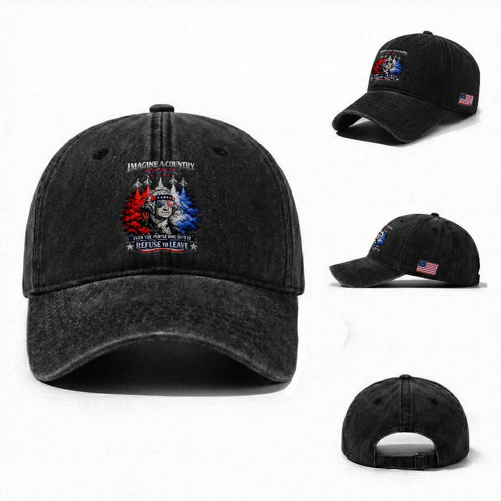 Patriotic George Washington Sunglasses and Fighter Jets Washed Cotton Baseball Cap Imagine A Country So Great Pride TS02 Washed Cap Universal Fit Black Print Your Wear
