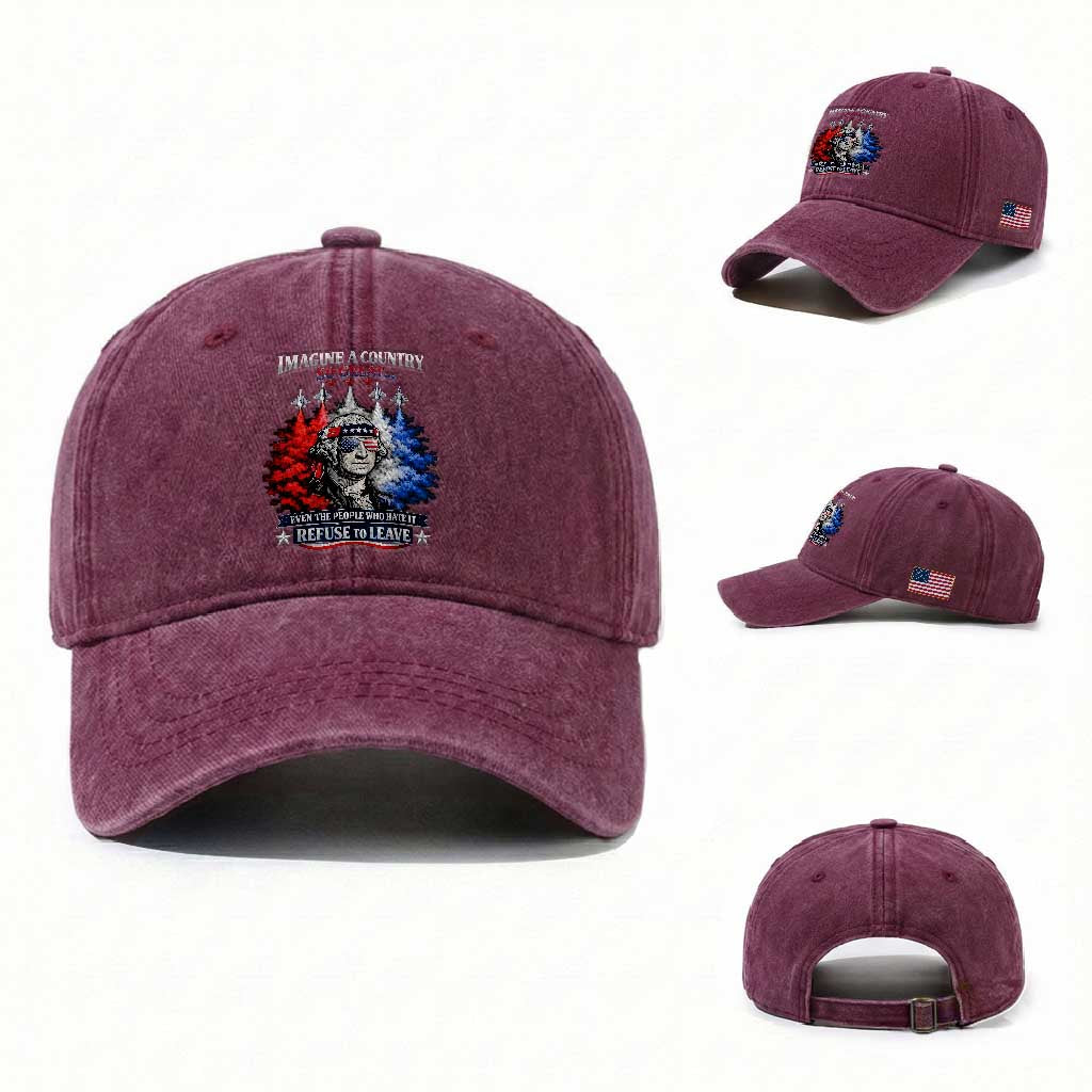Patriotic George Washington Sunglasses and Fighter Jets Washed Cotton Baseball Cap Imagine A Country So Great Pride TS02 Washed Cap Universal Fit Burgundy Print Your Wear