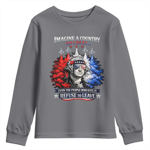 Patriotic George Washington Sunglasses and Fighter Jets Youth Sweatshirt Imagine A Country So Great Pride TS02 Charcoal Print Your Wear