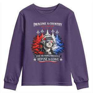 Patriotic George Washington Sunglasses and Fighter Jets Youth Sweatshirt Imagine A Country So Great Pride TS02 Purple Print Your Wear