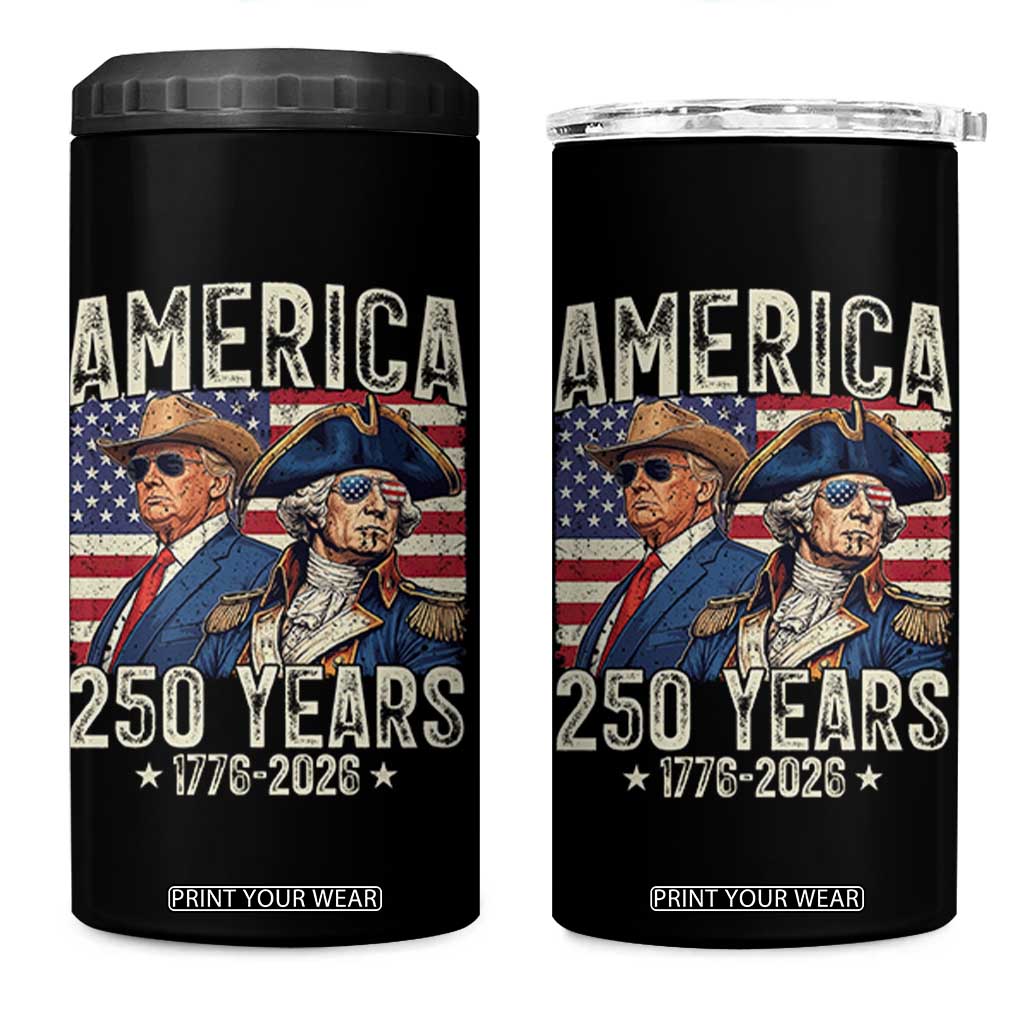 America Semiquincentennial George Washington and Trump 4 in 1 Can Cooler Tumbler 250 Years 1776-2026 Patriotic Founding Fathers Legacy TS02 One Size: 16 oz Black Print Your Wear