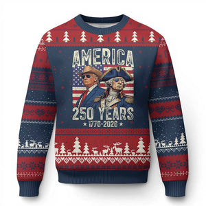 America Semiquincentennial George Washington and Trump Ugly Christmas Sweater 250 Years 1776-2026 Patriotic Founding Fathers Legacy TS02 Navy Red Print Your Wear