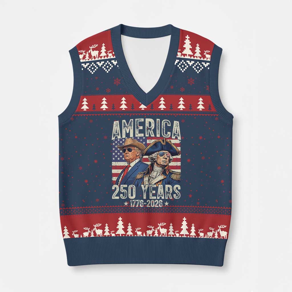 America Semiquincentennial George Washington and Trump V-Neck Knit Sweater Vest 250 Years 1776-2026 Patriotic Founding Fathers Legacy TS02 Navy Red Print Your Wear