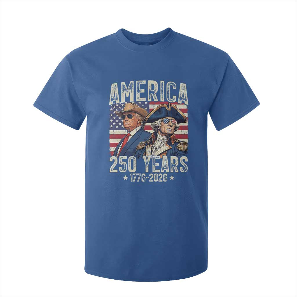 America Semiquincentennial George Washington and Trump T Shirt For Kid 250 Years 1776-2026 Patriotic Founding Fathers Legacy TS02 Royal Blue Print Your Wear