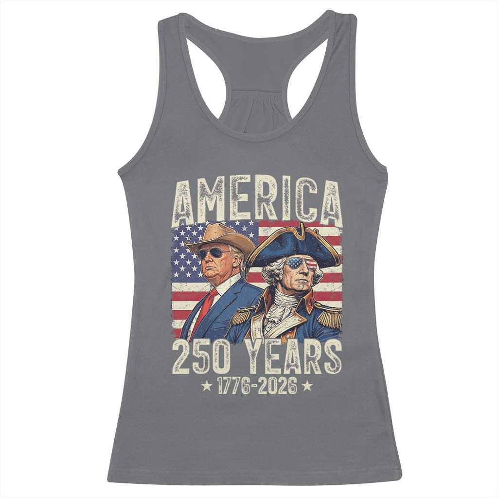 America Semiquincentennial George Washington and Trump Racerback Tank Top 250 Years 1776-2026 Patriotic Founding Fathers Legacy TS02 Charcoal Print Your Wear