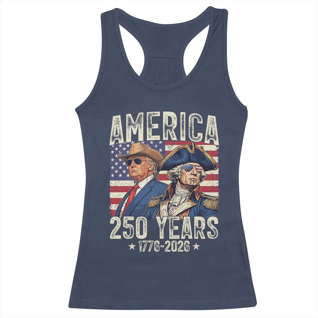 America Semiquincentennial George Washington and Trump Racerback Tank Top 250 Years 1776-2026 Patriotic Founding Fathers Legacy TS02 Navy Print Your Wear