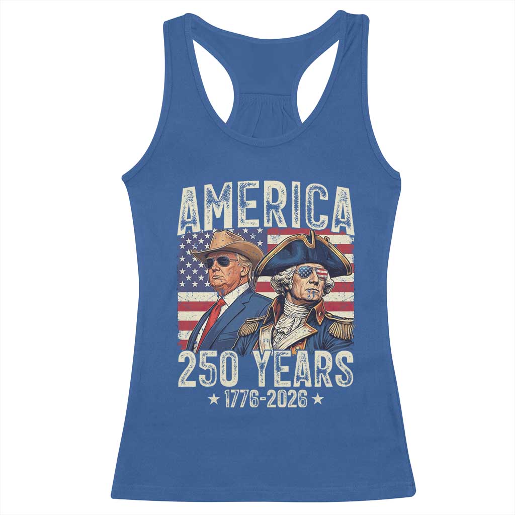 America Semiquincentennial George Washington and Trump Racerback Tank Top 250 Years 1776-2026 Patriotic Founding Fathers Legacy TS02 Royal Blue Print Your Wear