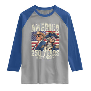 America Semiquincentennial George Washington and Trump Raglan Shirt 250 Years 1776-2026 Patriotic Founding Fathers Legacy TS02 Sport Gray Royal Print Your Wear