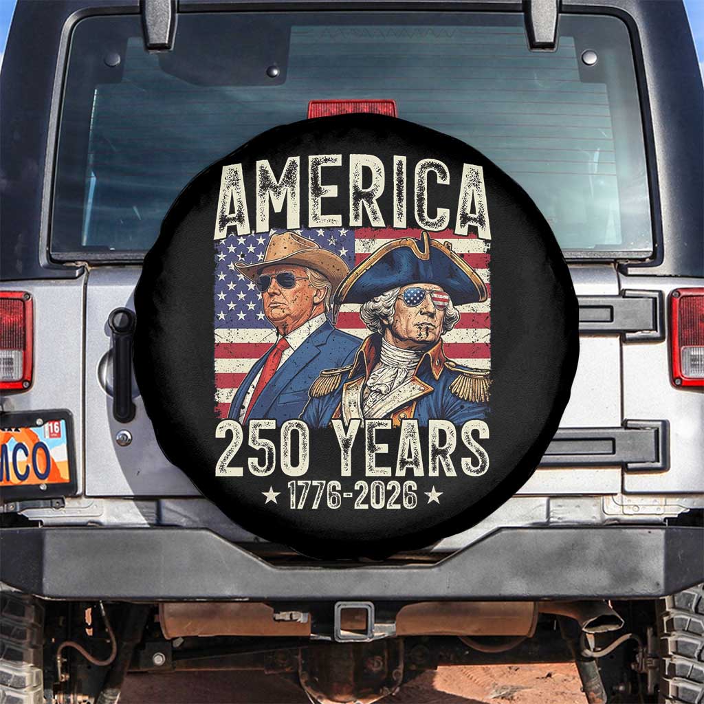 America Semiquincentennial George Washington and Trump Spare Tire Cover 250 Years 1776-2026 Patriotic Founding Fathers Legacy TS02 No hole Black Print Your Wear