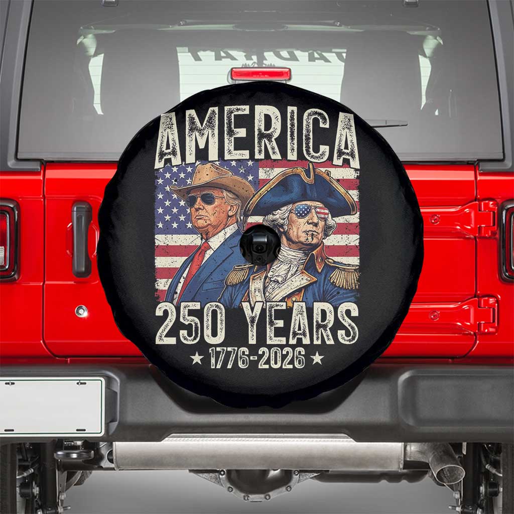 America Semiquincentennial George Washington and Trump Spare Tire Cover 250 Years 1776-2026 Patriotic Founding Fathers Legacy TS02 Black Print Your Wear
