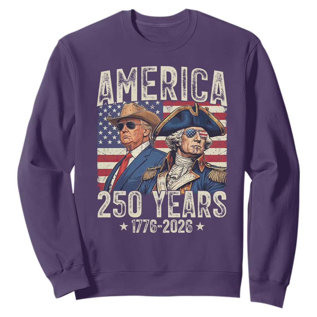 America Semiquincentennial George Washington and Trump Sweatshirt 250 Years 1776-2026 Patriotic Founding Fathers Legacy TS02 Purple Print Your Wear
