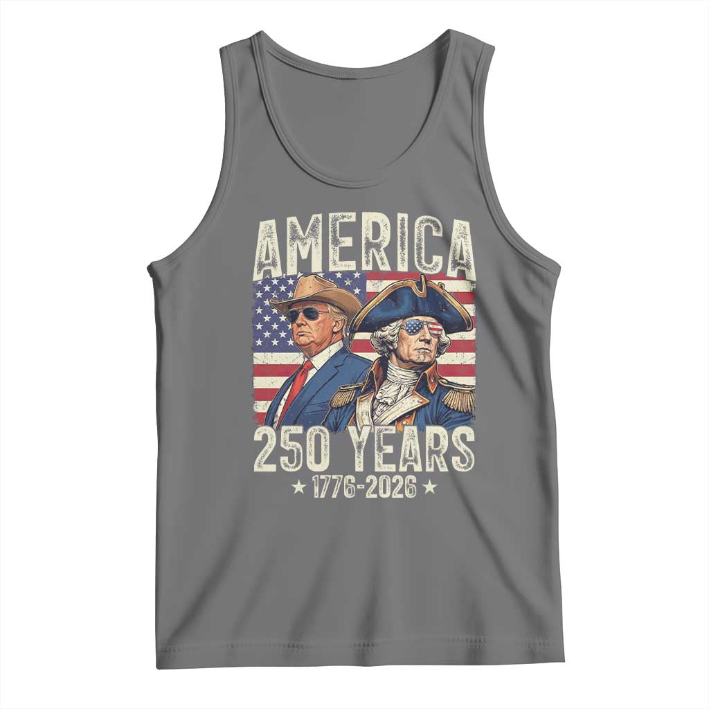 America Semiquincentennial George Washington and Trump Tank Top 250 Years 1776-2026 Patriotic Founding Fathers Legacy TS02 Black Heather Print Your Wear