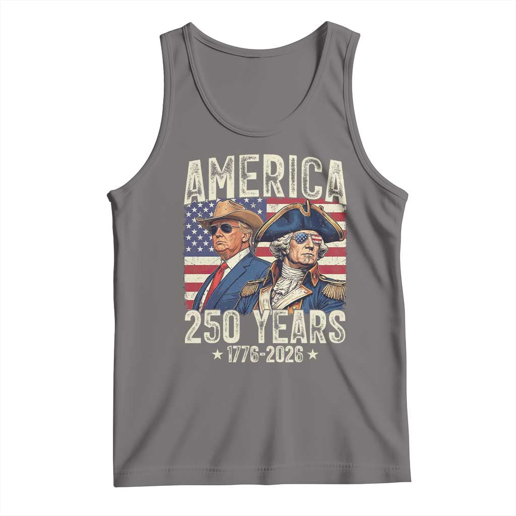 America Semiquincentennial George Washington and Trump Tank Top 250 Years 1776-2026 Patriotic Founding Fathers Legacy TS02 Deep Heather Print Your Wear