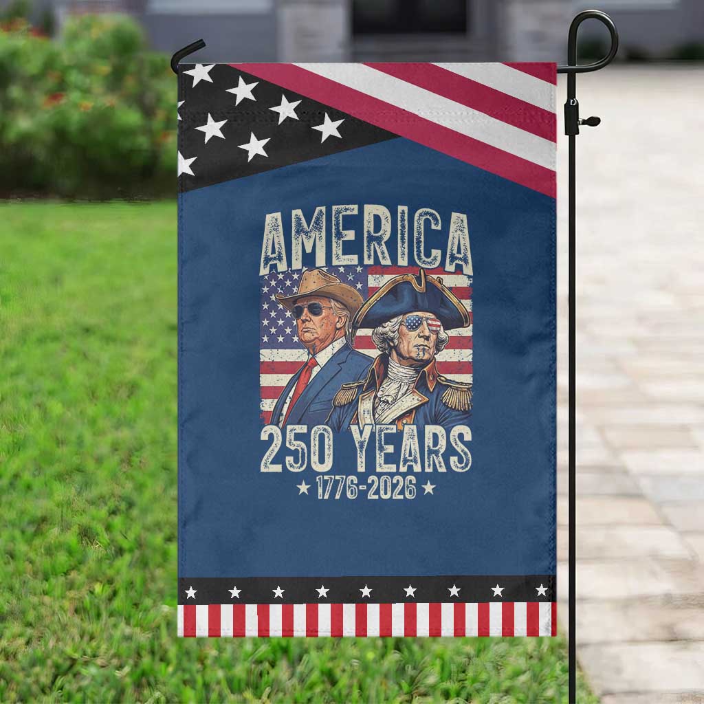 America Semiquincentennial George Washington and Trump Patriotic Garden Flag 250 Years 1776-2026 Patriotic Founding Fathers Legacy TS02 Classic Blue Black Print Your Wear