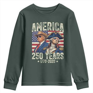America Semiquincentennial George Washington and Trump Youth Sweatshirt 250 Years 1776-2026 Patriotic Founding Fathers Legacy TS02 Dark Forest Green Print Your Wear