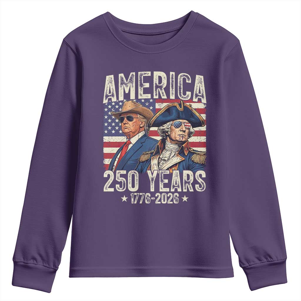 America Semiquincentennial George Washington and Trump Youth Sweatshirt 250 Years 1776-2026 Patriotic Founding Fathers Legacy TS02 Purple Print Your Wear