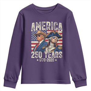 America Semiquincentennial George Washington and Trump Youth Sweatshirt 250 Years 1776-2026 Patriotic Founding Fathers Legacy TS02 Purple Print Your Wear