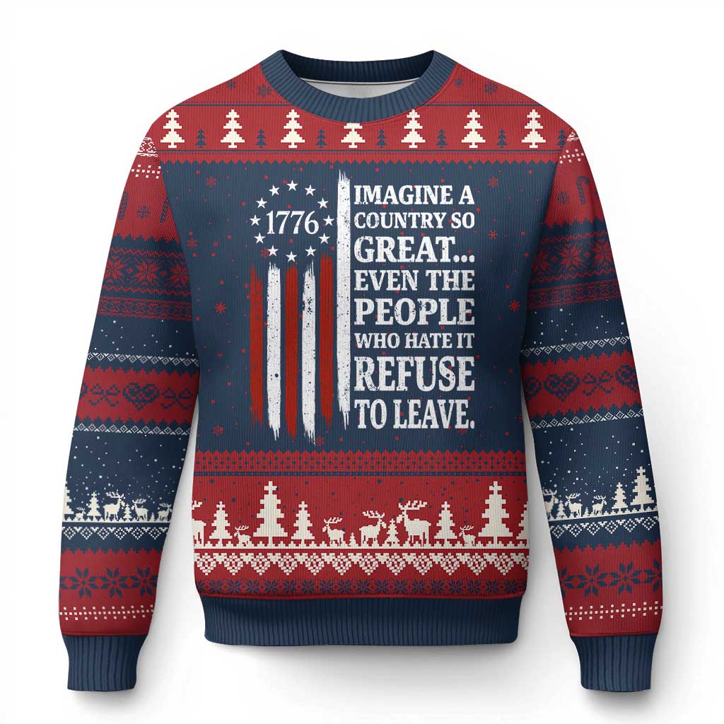Vintage 1776 Betsy Ross Flag Imagine A Country So Great Ugly Christmas Sweater Retro Patriotic American Heritage TS02 Navy Red Print Your Wear