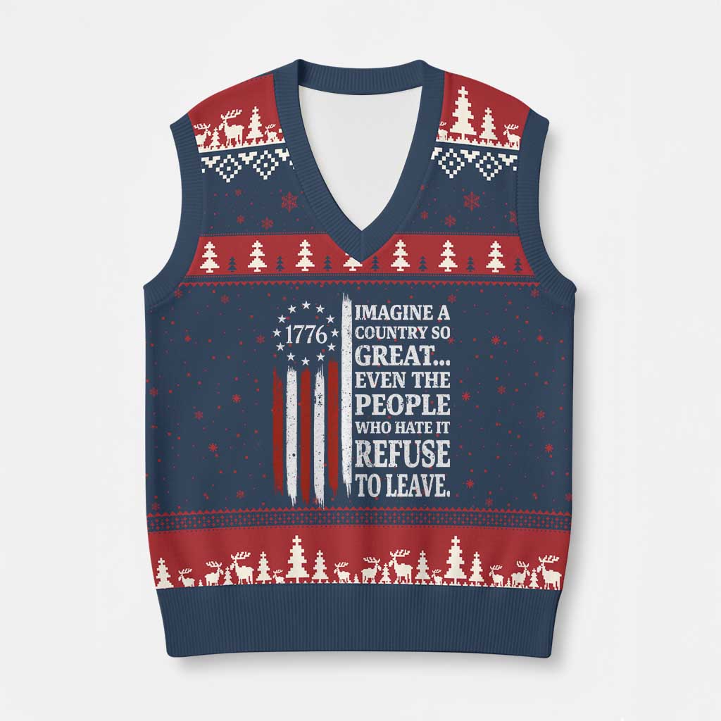 Vintage 1776 Betsy Ross Flag Imagine A Country So Great V-Neck Knit Sweater Vest Retro Patriotic American Heritage TS02 Navy Red Print Your Wear