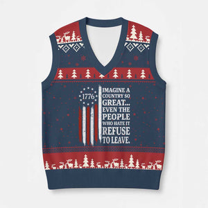 Vintage 1776 Betsy Ross Flag Imagine A Country So Great V-Neck Knit Sweater Vest Retro Patriotic American Heritage TS02 Navy Red Print Your Wear