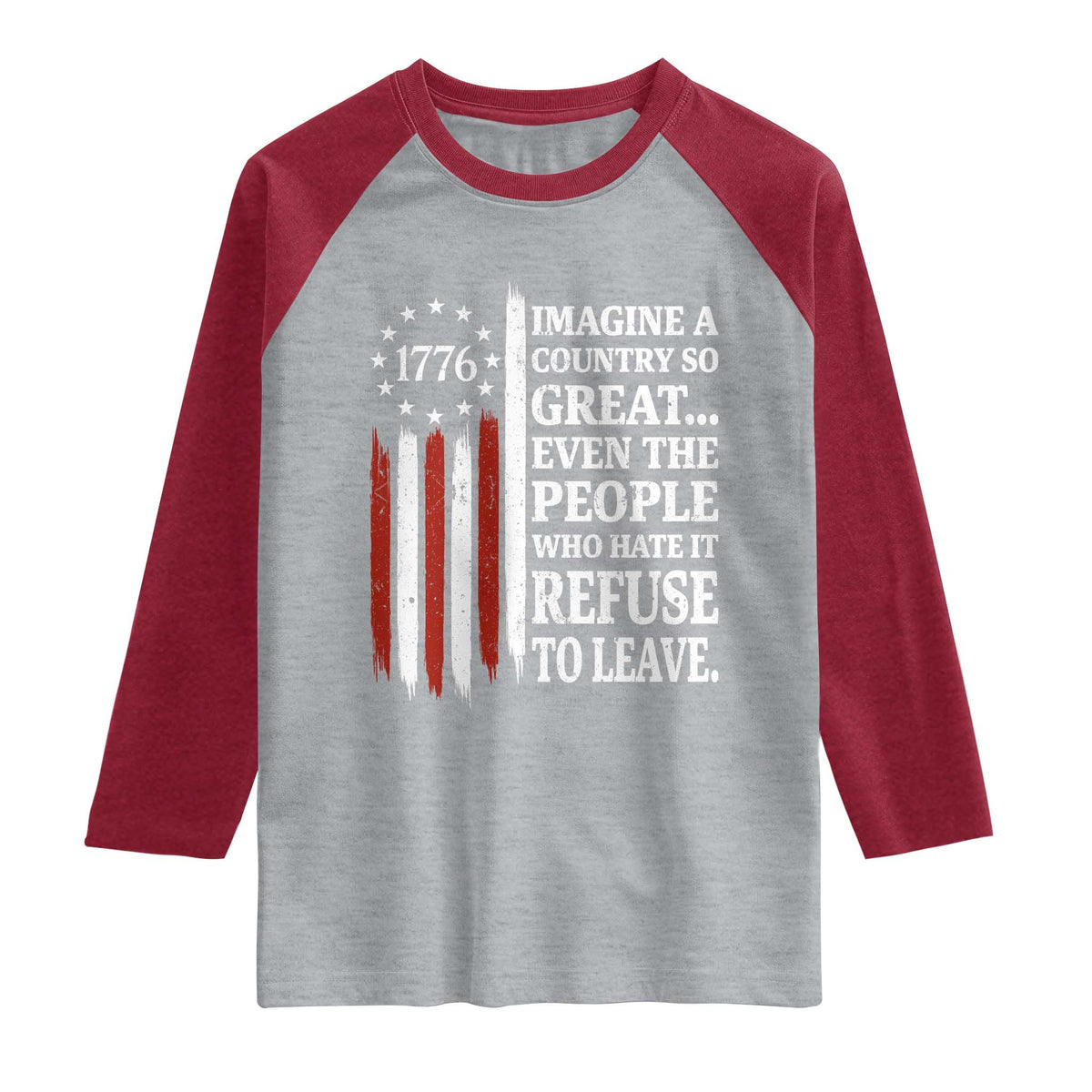 Vintage 1776 Betsy Ross Flag Imagine A Country So Great Raglan Shirt Retro Patriotic American Heritage TS02 Heather Gray Heather Red Print Your Wear