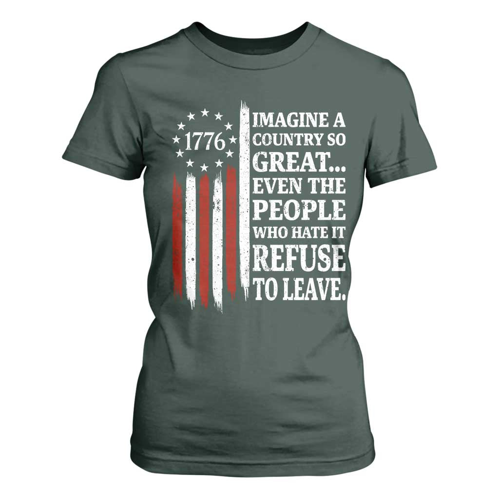 Vintage 1776 Betsy Ross Flag Imagine A Country So Great T Shirt For Women Retro Patriotic American Heritage TS02 Dark Forest Green Print Your Wear