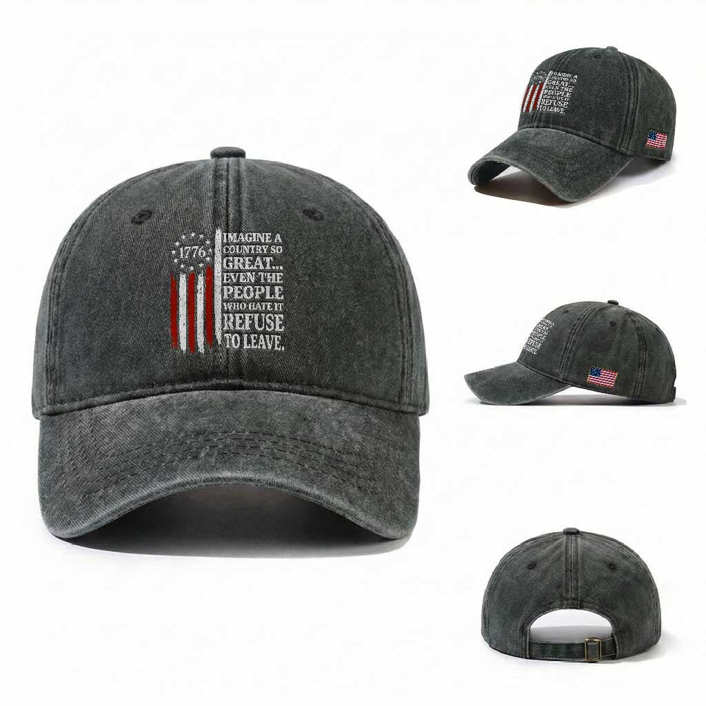 Vintage 1776 Betsy Ross Flag Imagine A Country So Great Washed Cotton Baseball Cap Retro Patriotic American Heritage TS02 Washed Cap Universal Fit Dark Green Print Your Wear