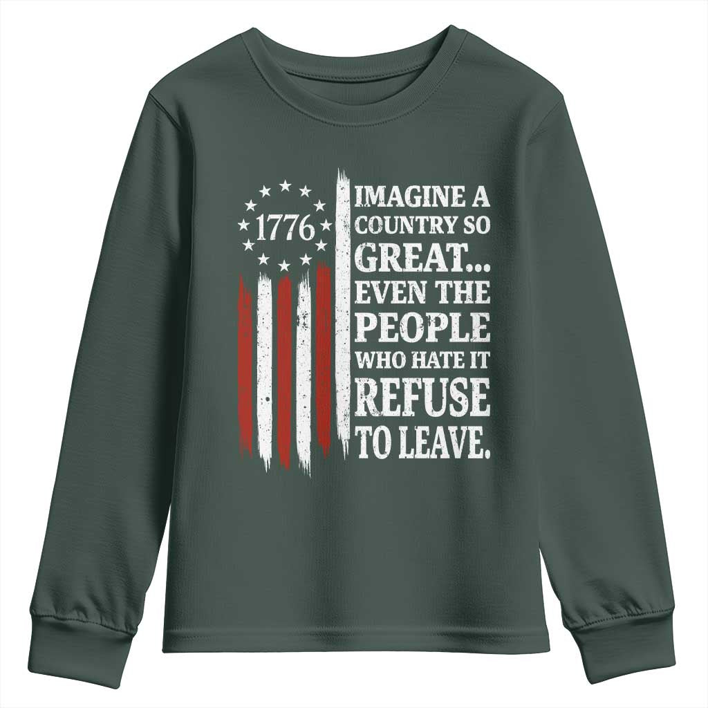 Vintage 1776 Betsy Ross Flag Imagine A Country So Great Youth Sweatshirt Retro Patriotic American Heritage TS02 Dark Forest Green Print Your Wear