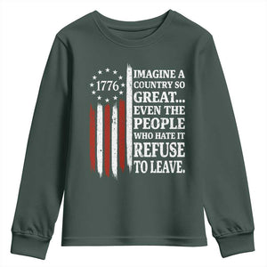 Vintage 1776 Betsy Ross Flag Imagine A Country So Great Youth Sweatshirt Retro Patriotic American Heritage TS02 Dark Forest Green Print Your Wear