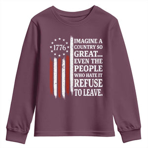 Vintage 1776 Betsy Ross Flag Imagine A Country So Great Youth Sweatshirt Retro Patriotic American Heritage TS02 Maroon Print Your Wear
