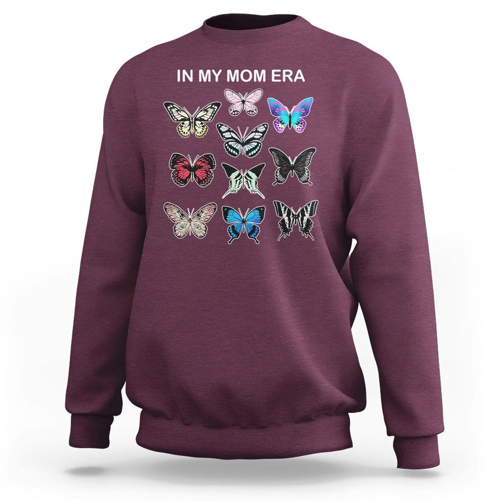 In My Mom Era Sweatshirt Retro Butterfly Mother's Day TS02 Maroon Printyourwear