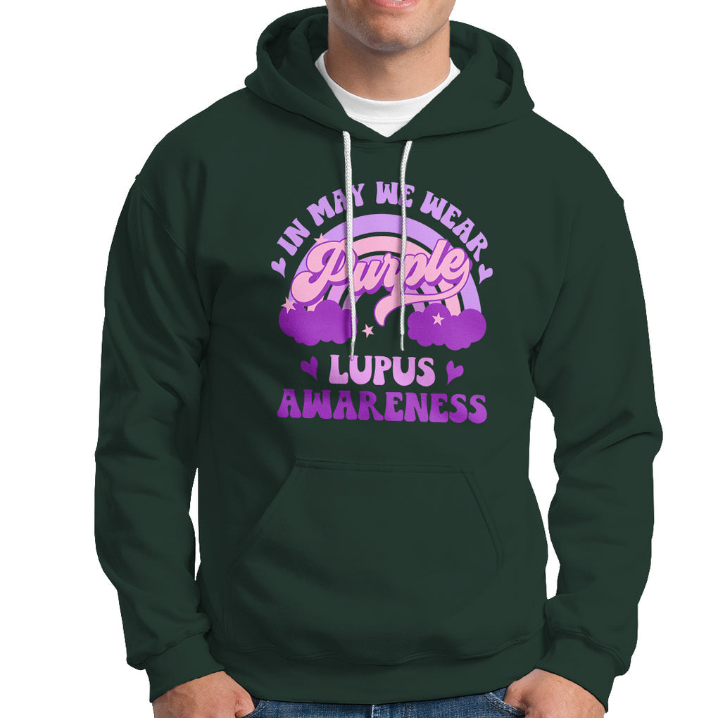 Lupus Awareness Hoodie In May We Wear Purple Lupus Awareness Purple Ribbon Awareness TS02 Dark Forest Green Printyourwear