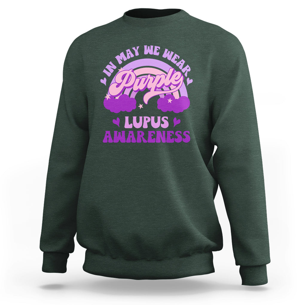 Lupus Awareness Sweatshirt In May We Wear Purple Lupus Awareness Purple Ribbon Awareness TS02 Dark Forest Green Printyourwear