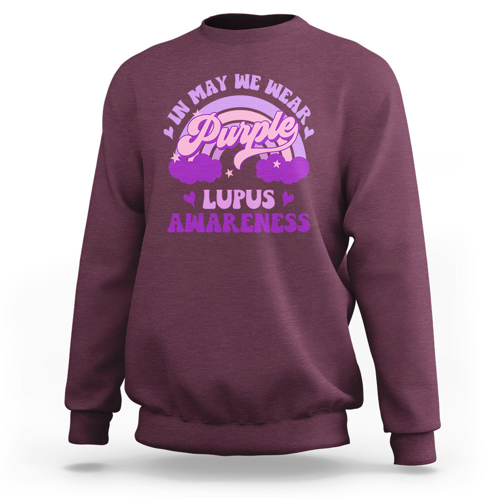 Lupus Awareness Sweatshirt In May We Wear Purple Lupus Awareness Purple Ribbon Awareness TS02 Maroon Printyourwear