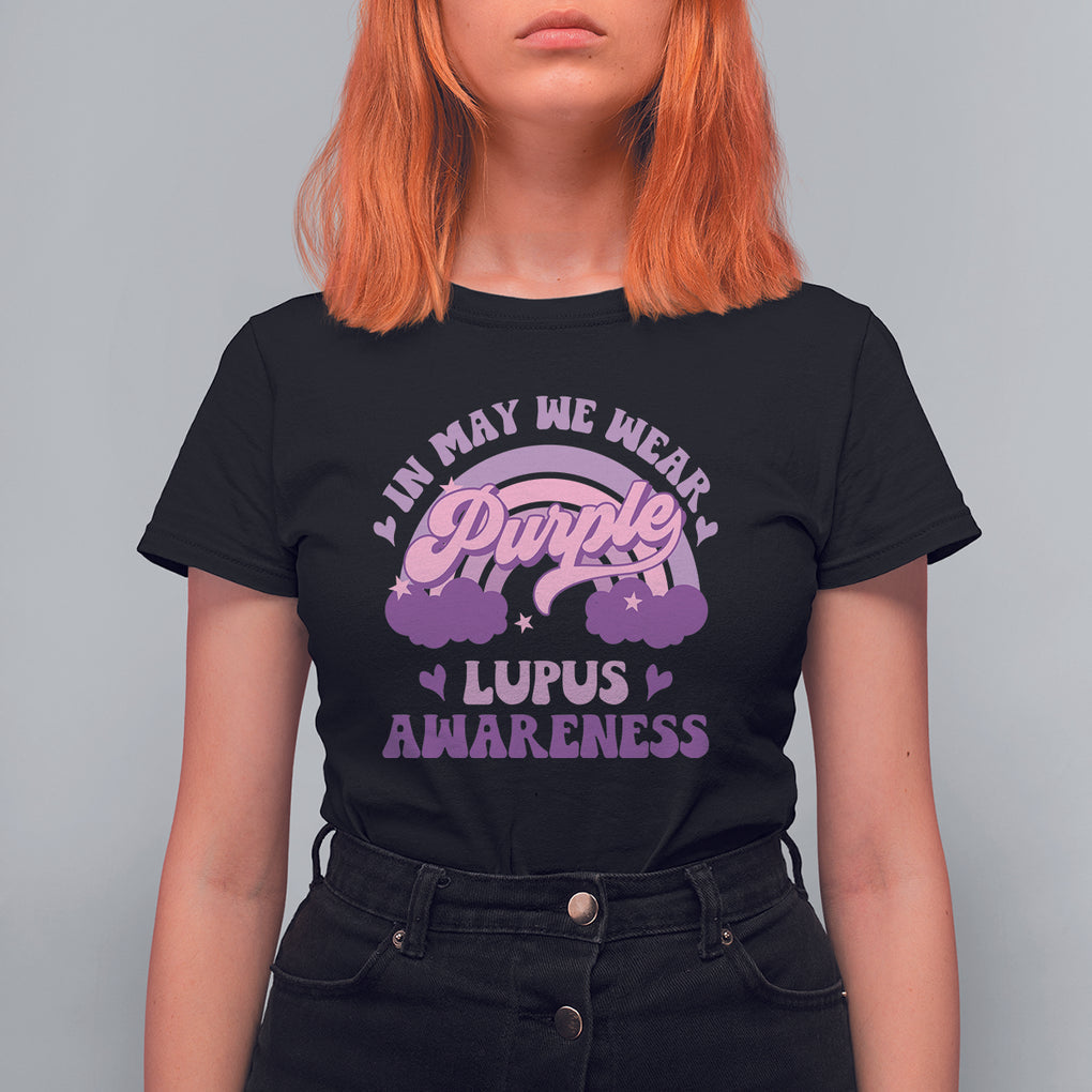 Lupus Awareness T Shirt For Women In May We Wear Purple Lupus Awareness Purple Ribbon Awareness TS02 Black Printyourwear