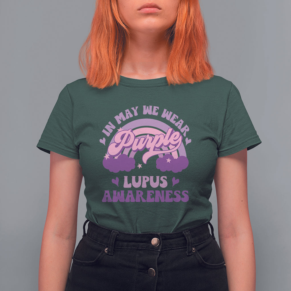 Lupus Awareness T Shirt For Women In May We Wear Purple Lupus Awareness Purple Ribbon Awareness TS02 Dark Forest Green Printyourwear