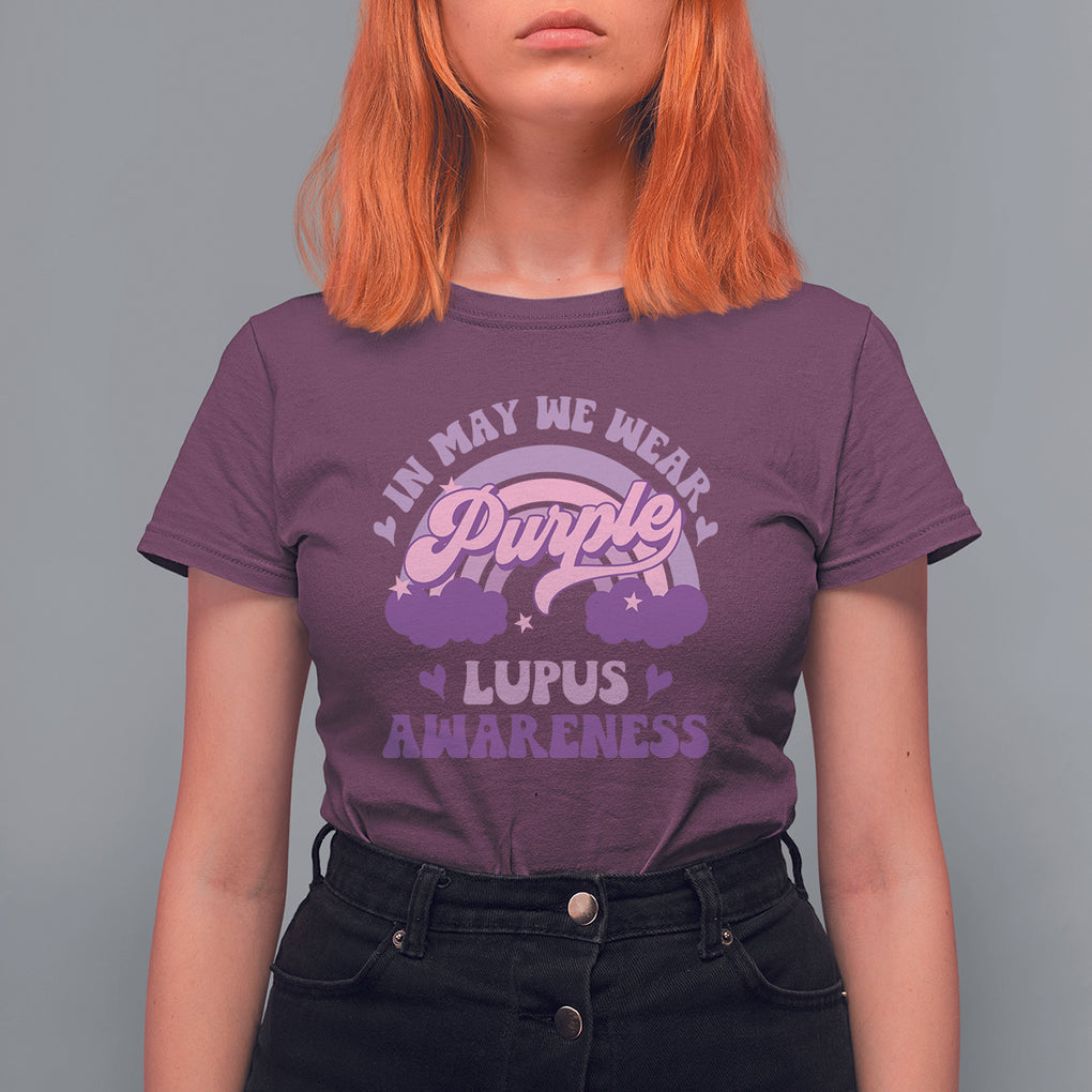 Lupus Awareness T Shirt For Women In May We Wear Purple Lupus Awareness Purple Ribbon Awareness TS02 Maroon Printyourwear