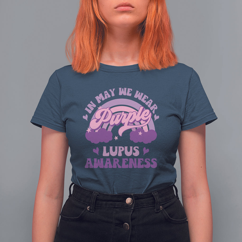 Lupus Awareness T Shirt For Women In May We Wear Purple Lupus Awareness Purple Ribbon Awareness TS02 Navy Printyourwear