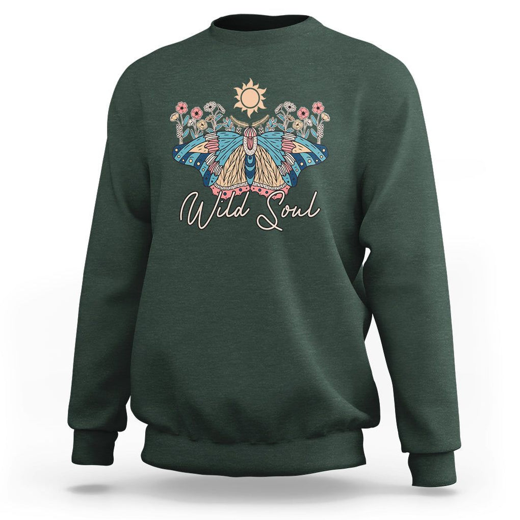 Spiritual Moth Sweatshirt Wild Soul Vintage Floral TS02 Dark Forest Green Print Your Wear