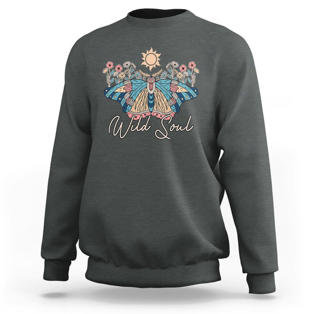 Spiritual Moth Sweatshirt Wild Soul Vintage Floral TS02 Dark Heather Print Your Wear