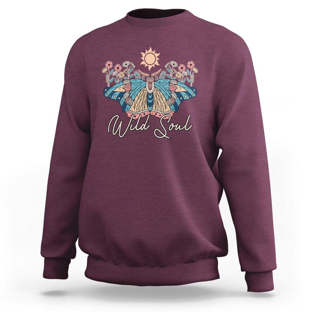 Spiritual Moth Sweatshirt Wild Soul Vintage Floral TS02 Maroon Print Your Wear